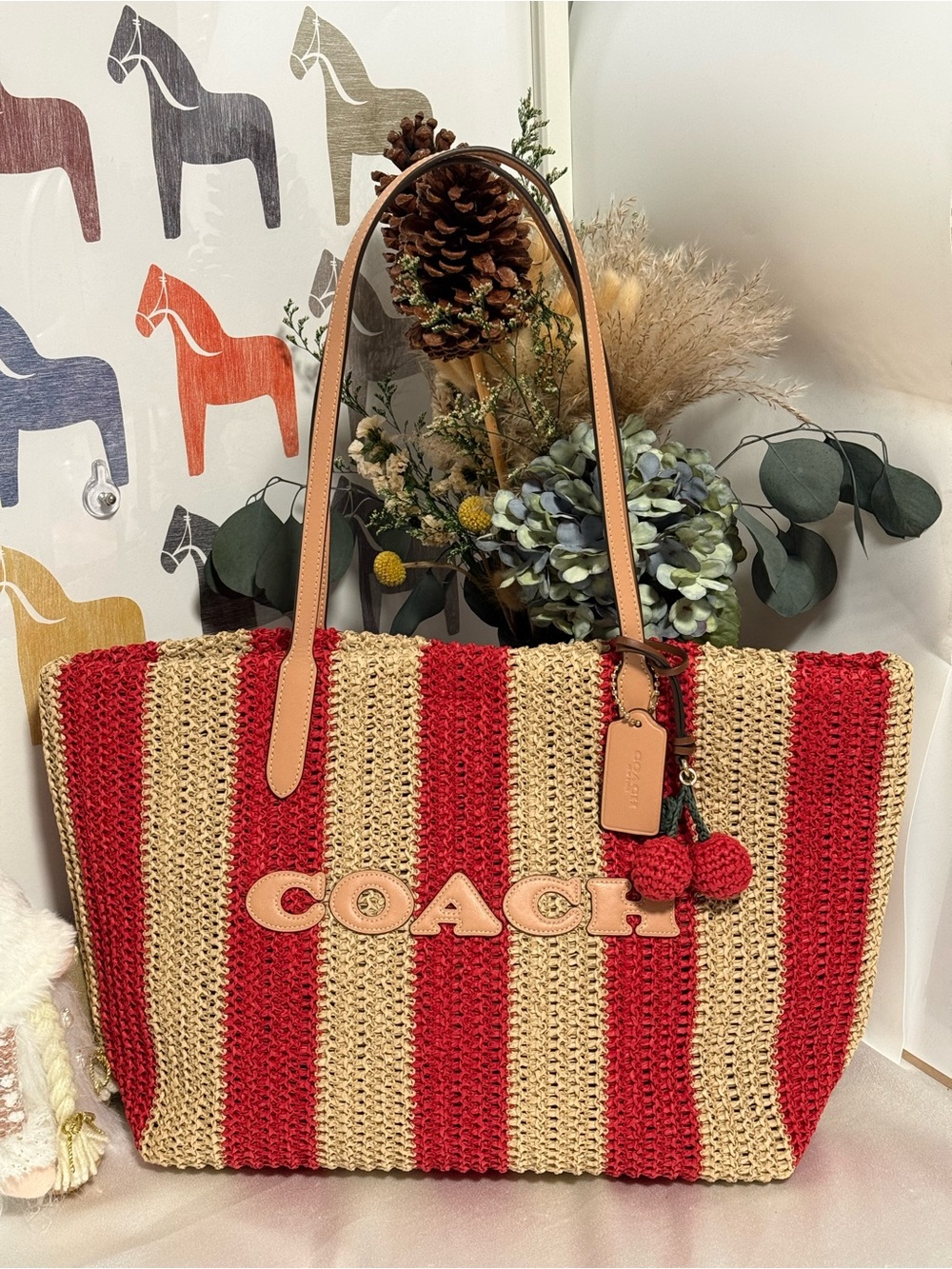 Coach City Tote Bag With Stripes And Charm  NWT